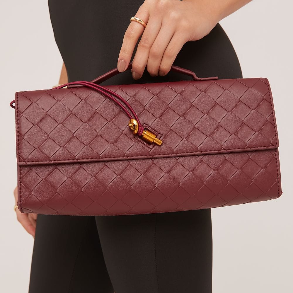 Burgundy Weave Long Women's Clutch Bags