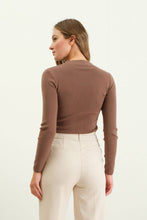 Load image into Gallery viewer, Mocha Seamless Mock Neck Sweater Knit Pullover
