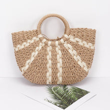Load image into Gallery viewer, Beige and White Faux Straw Tote Bag
