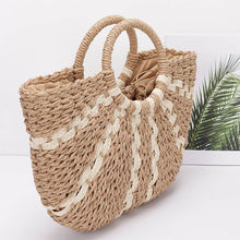 Load image into Gallery viewer, Beige and White Faux Straw Tote Bag
