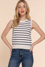 Load image into Gallery viewer, Sleeveless Round Neck Navy Stripes Sweater
