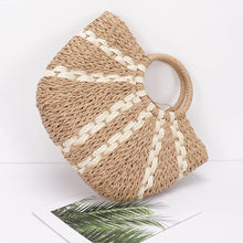 Load image into Gallery viewer, Beige and White Faux Straw Tote Bag
