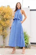 Load image into Gallery viewer, Halter Neck Side Cut-Out Stripe Cotton Dress
