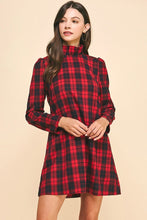 Load image into Gallery viewer, Red Plaid Back Neck Tied Mini Dress
