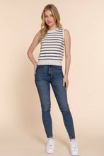 Load image into Gallery viewer, Sleeveless Round Neck Navy Stripes Sweater
