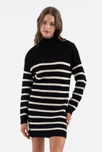 Load image into Gallery viewer, Black and White Stripe Mock Neck Knit Sweater Dress
