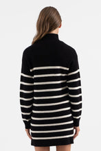 Load image into Gallery viewer, Black and White Stripe Mock Neck Knit Sweater Dress
