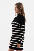 Load image into Gallery viewer, Black and White Stripe Mock Neck Knit Sweater Dress
