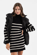 Load image into Gallery viewer, Black and White Stripe Mock Neck Knit Sweater Dress
