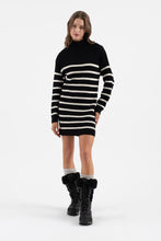 Load image into Gallery viewer, Black and White Stripe Mock Neck Knit Sweater Dress
