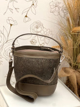 Load image into Gallery viewer, Felt Bucket Bag with Genuine Gray Leather Trim
