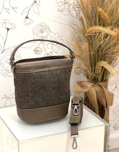 Load image into Gallery viewer, Felt Bucket Bag with Genuine Gray Leather Trim
