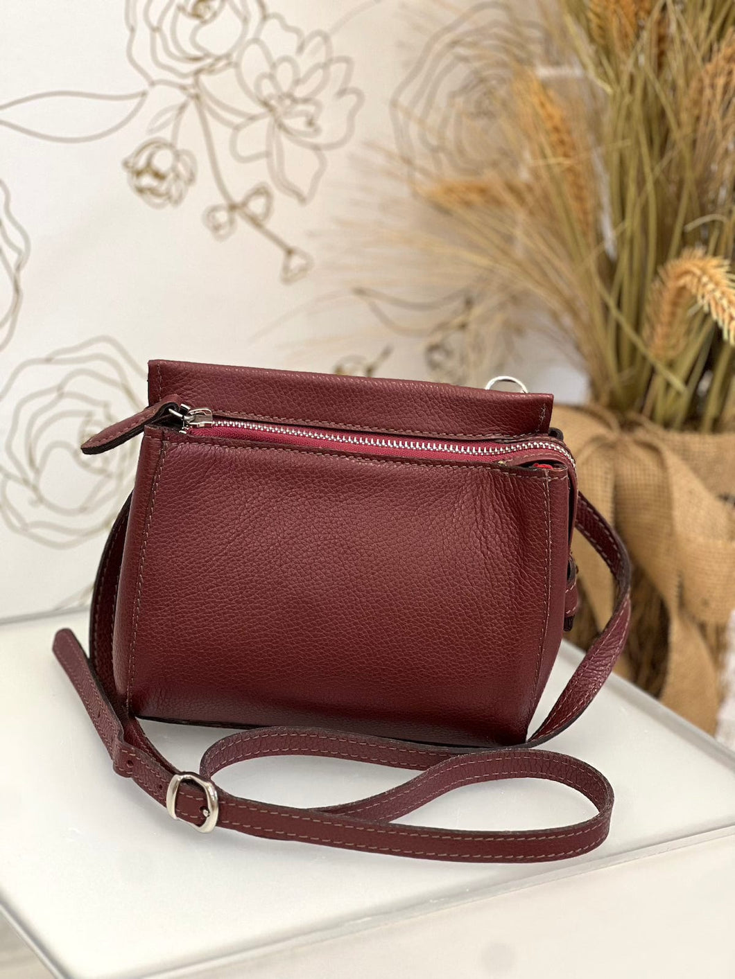 Genuine Leather Burgundy Crossbody