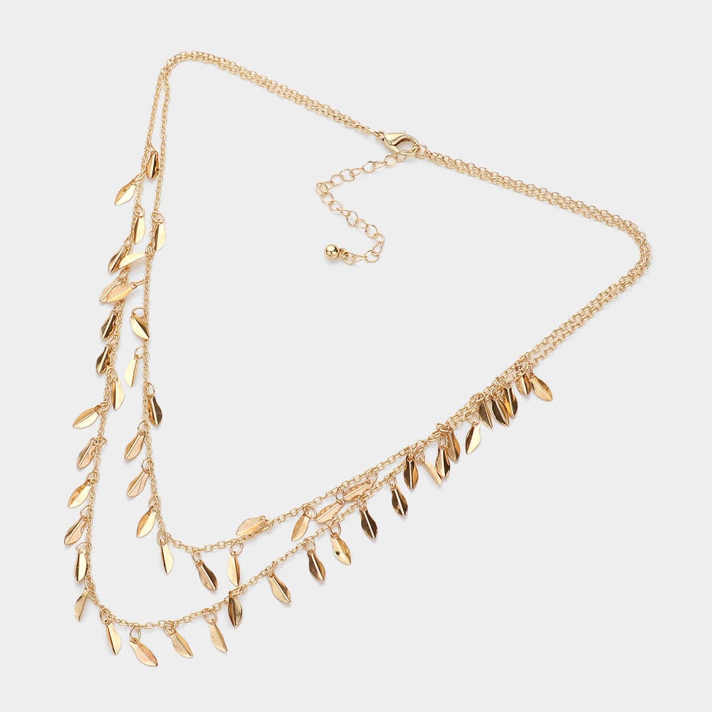 Metal Leaf Station Double Layered Necklace