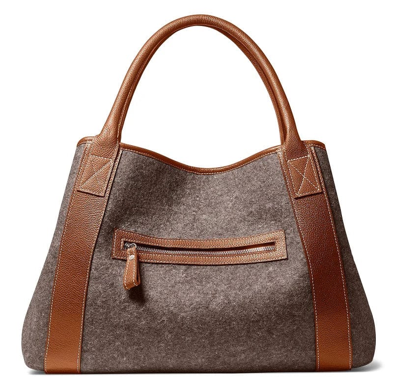 Felt Tote with Genuine Brown Leather Trim