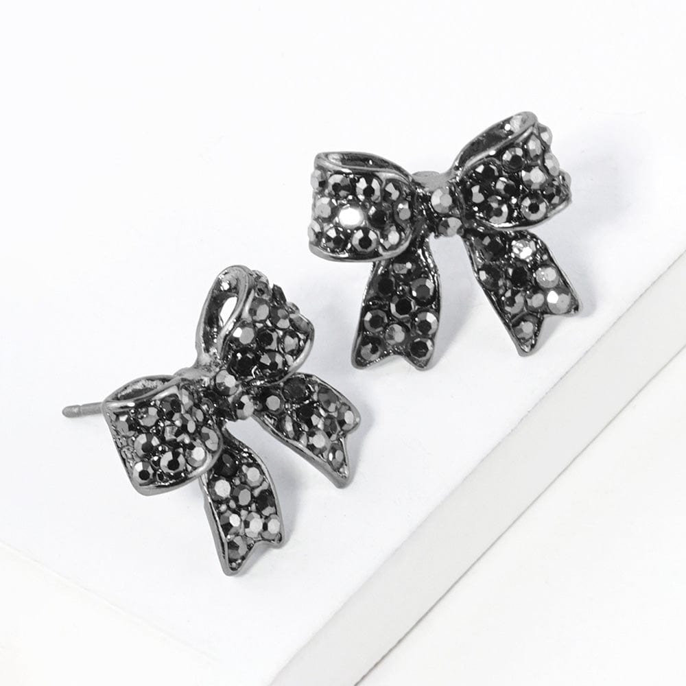 Black Pave Bow Stud Earrings