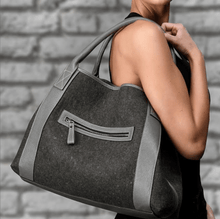 Load image into Gallery viewer, Felt Tote with Genuine Brown Leather Trim
