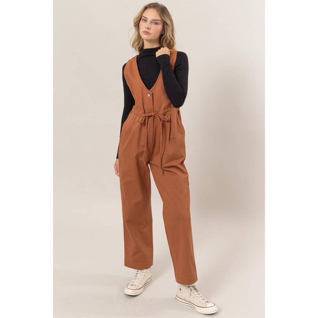 Camel Twill Sleeveless Jumpsuit