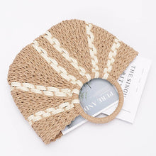 Load image into Gallery viewer, Beige and White Faux Straw Tote Bag
