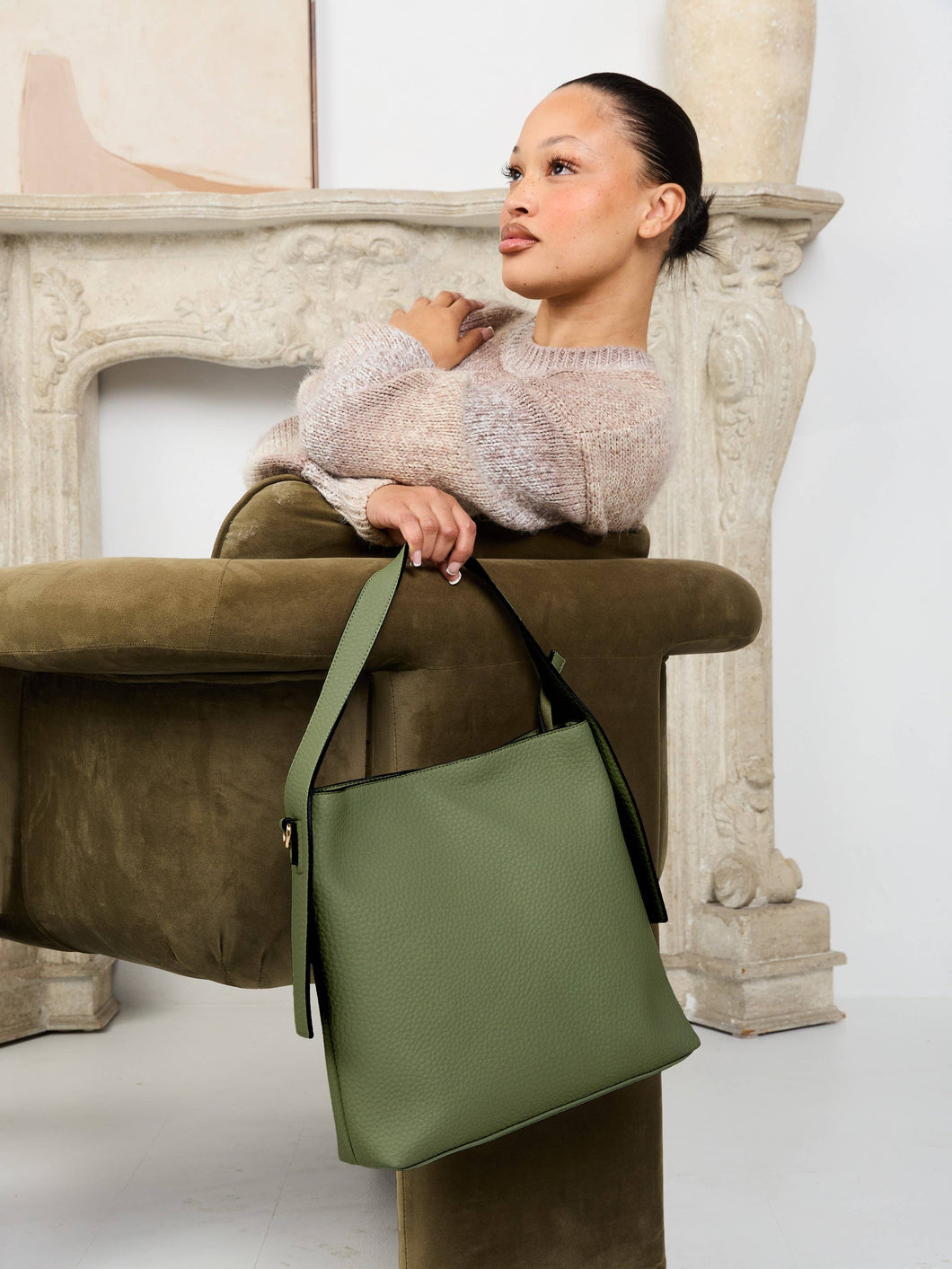 Classic Olive Hobo With Long Strap