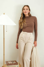 Load image into Gallery viewer, Mocha Seamless Mock Neck Sweater Knit Pullover
