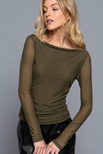 Load image into Gallery viewer, Olive Boat Neck Long Sleeve with Mesh Top
