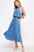 Load image into Gallery viewer, Halter Neck Side Cut-Out Stripe Cotton Dress
