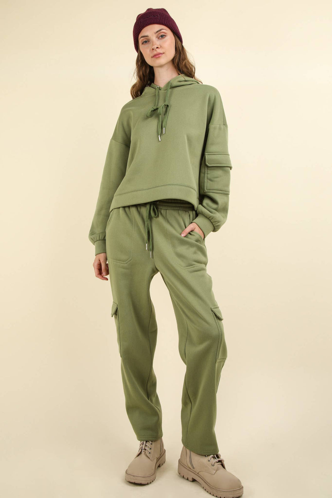 French Knit Comfy Hoodie Top & Pants Set