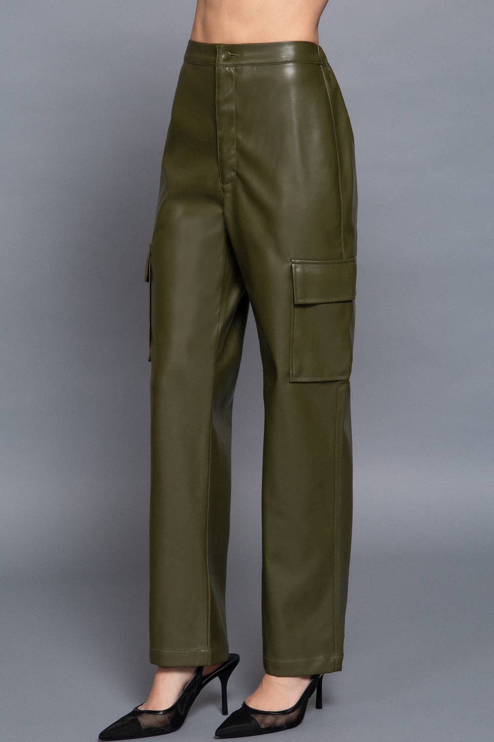 Faux Leather Cargo Pants