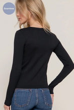 Load image into Gallery viewer, Black Faux Fur Lined Long Sleeve Crew Neck Seamless Top
