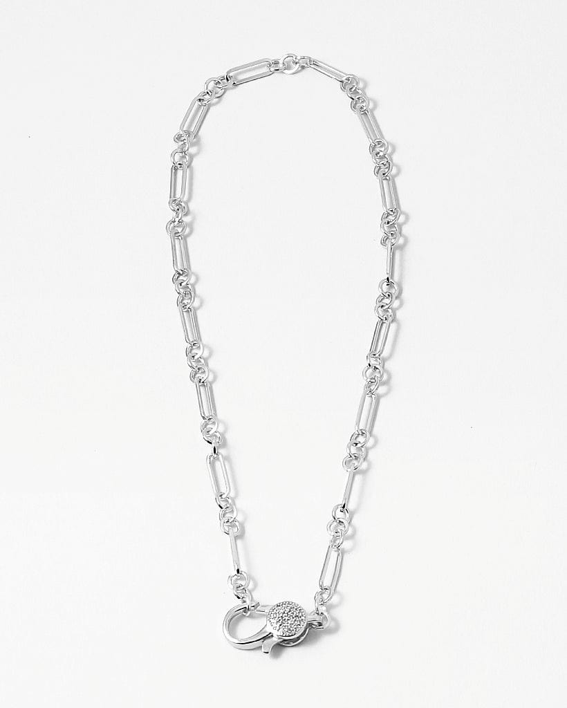 Silver Paved Clasp Necklace
