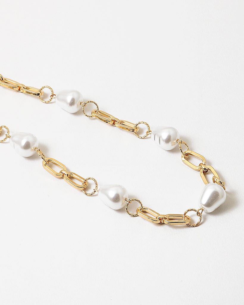 Vintage Look Gold Links with Pearls Necklace