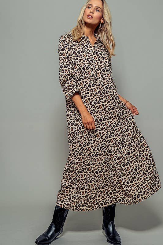 Leopard Print Ruffle Maxi Dress