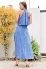 Load image into Gallery viewer, Halter Neck Side Cut-Out Stripe Cotton Dress
