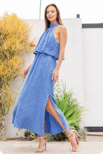 Load image into Gallery viewer, Halter Neck Side Cut-Out Stripe Cotton Dress
