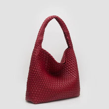 Load image into Gallery viewer, Burgundy Hobo Woven Vegan Leather Tote Bag

