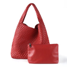 Load image into Gallery viewer, Burgundy Hobo Woven Vegan Leather Tote Bag
